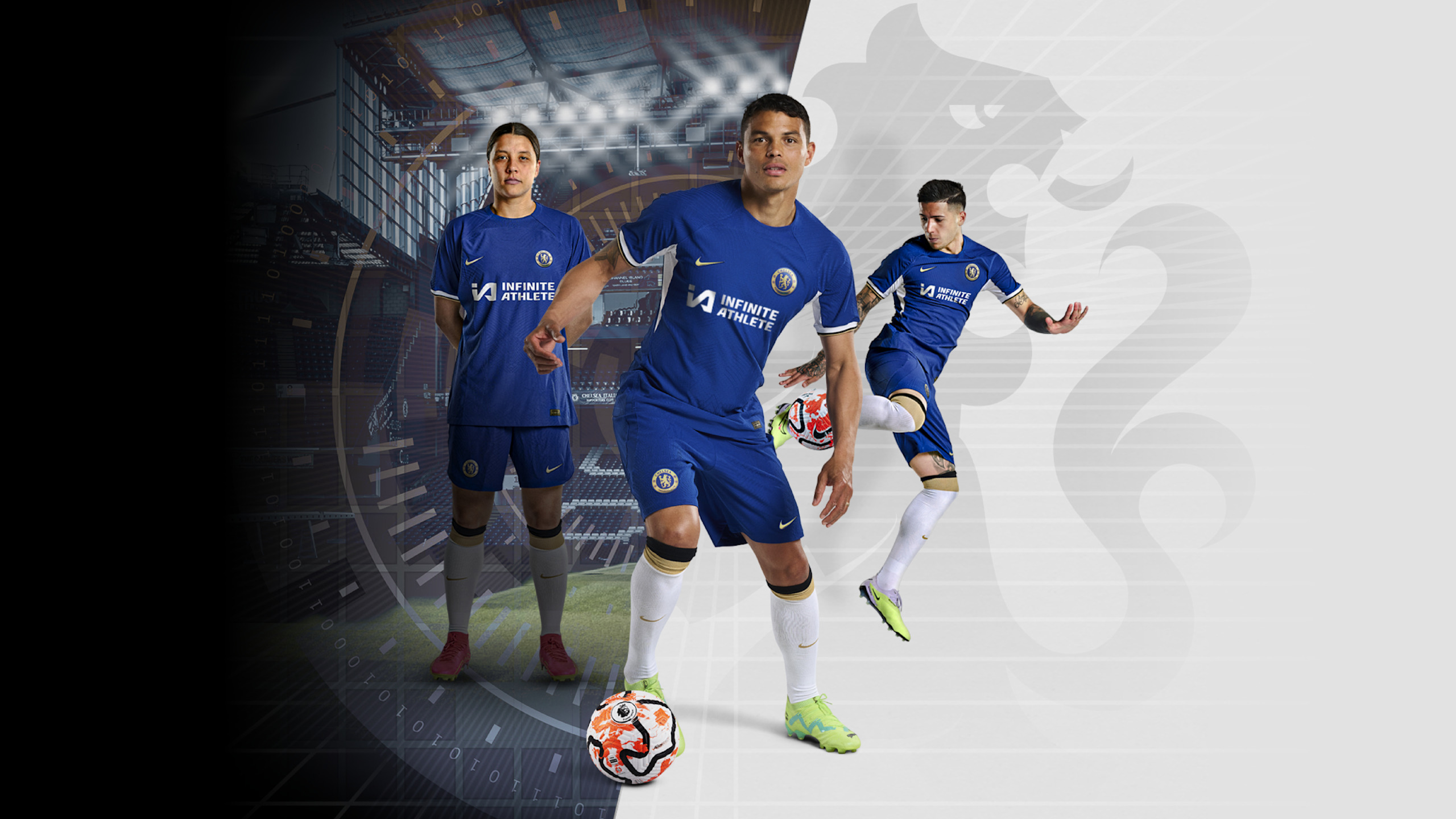 Игроки Chelsea в форме 2023/24 с Infinite Athlete на груди.