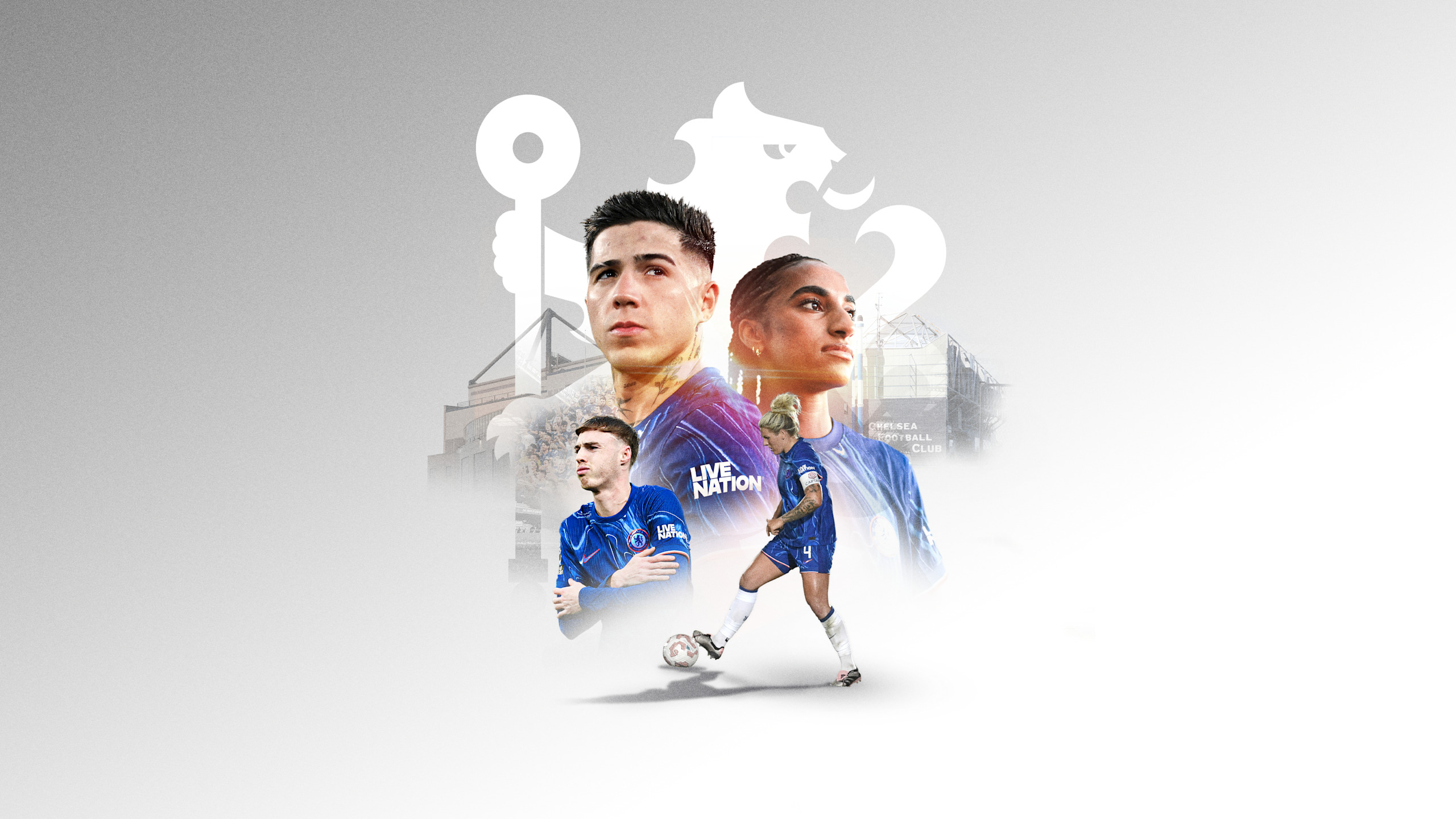 Live Nation на рукаве домашней формы Chelsea 2024/25 в официальной презентации партнёрства.